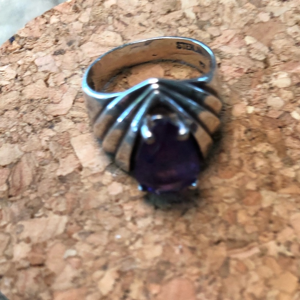 Vintage Sterling Silver&Amethyst Statement Ring sz 6.5-7